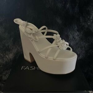 Fashion Nova White Floral Platform Heels